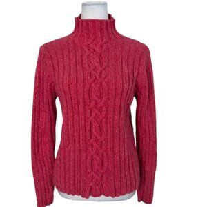 LL Bean Women's Red Marl Cotton Cable-knit Fisherman Sweater Size S